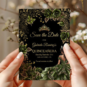 Save The Date Couronne de papillon de Quinceañera vert émeraude