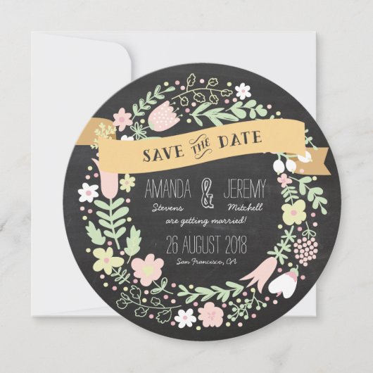 Save The Date Couronne de style boho rustique sur tableau noir p (Devant)