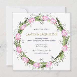 Save The Date Couronne de tulipes roses pour mariage personnalis