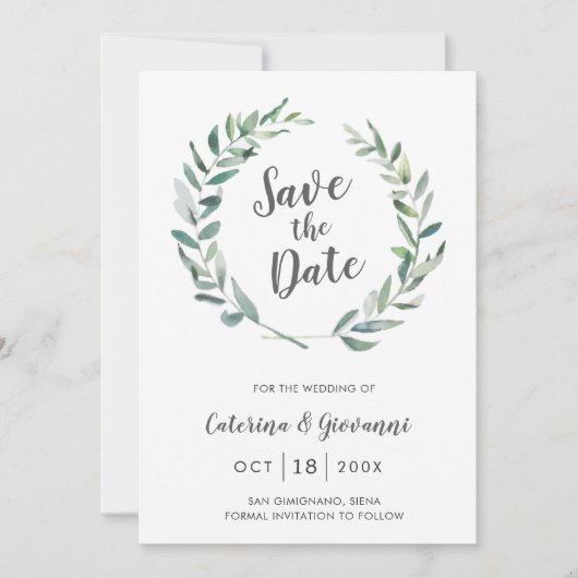Save The Date Couronne de verdure rustique Élégant mariage (Devant)