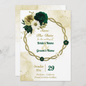 Save The Date couronne Extraordinaire de fleurs d'ivoire vert ém (Devant / Derrière)