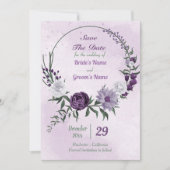 Save The Date couronne fleurie violette et blanche (Devant)