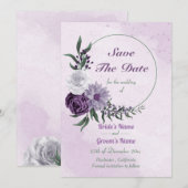 Save The Date couronne fleurie violette et blanche (Devant / Derrière)
