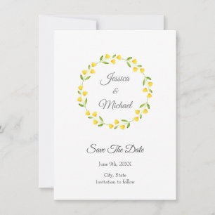 Save The Date Couronne florale à l'aquarelle jaune