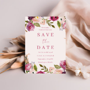 Save The Date Couronne florale aquarelle rose vibrante Mariage