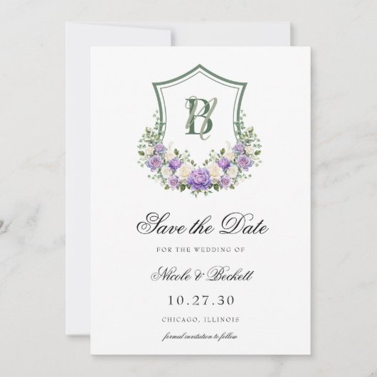 Save The Date Couronne florale blanche violette Couronne de mari (Devant)