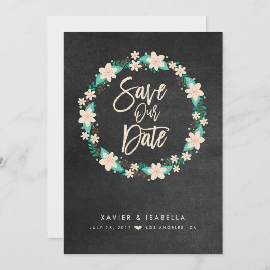Save The Date Couronne Florale Bleue Enregistrer La Date Annonce (Devant / Derrière)