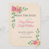 Save The Date Couronne Florale Jaune Et Rose (Devant / Derrière)