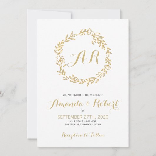 Save The Date Couronne florale or (Devant)