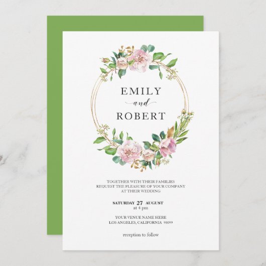 Save The Date Couronne florale or enregistrer la date (Devant / Derrière)