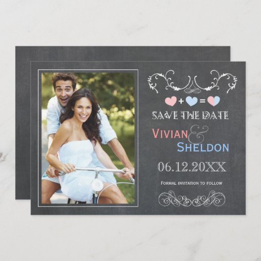 Save The Date Coute Chalkboard photo mariage Enregistrer la date (Devant / Derrière)