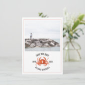 Save The Date Crabe bleu En vichy crabe rustique Mariage photo (Debout devant)