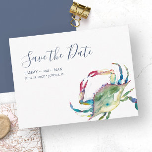 Save The Date Crabe d'aquarelle de plage Économisez la date