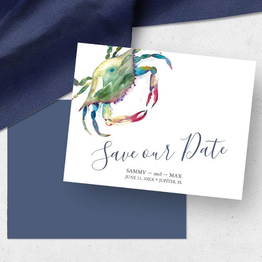 Save The Date Crabe d'aquarelle du bord de mer Enregistrer la da