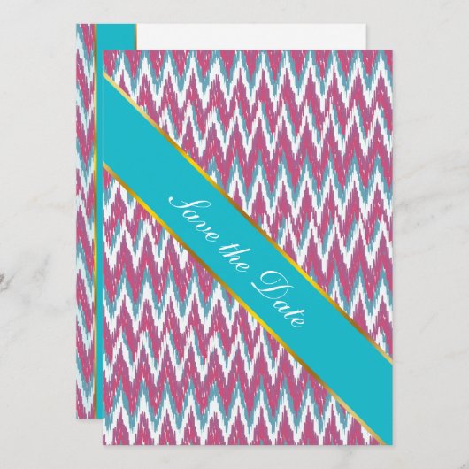 Save The Date Cranberry et Turquoise Motif iKat ZigZag (Devant / Derrière)