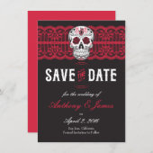 Save The Date Crâne à sucre en dentelle rouge Enregistrer les da (Devant / Derrière)