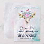 Save The Date Crâne Boho avec Mariage de bouquet floral (Devant / Derrière)