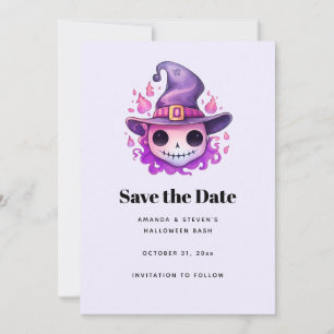 Save The Date Crâne dans un chapeau de sorcière Fantaisiste
