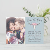 Save The Date Crâne de vache rustique Aquarelle florale B photo (Debout devant)
