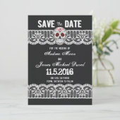 Save The Date Crâne et dentelle en tableau rouge 5" x 7" Enregis (Debout devant)