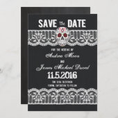 Save The Date Crâne et dentelle en tableau rouge 5" x 7" Enregis (Devant / Derrière)