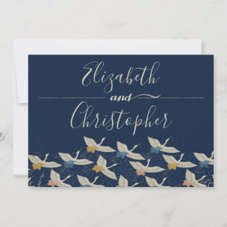 Save The Date Crane Japonaise Mariage Bleu Vintage Enregistrer L