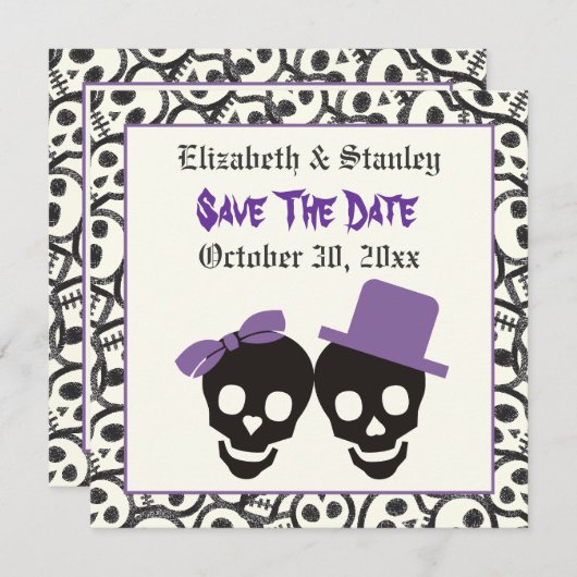 Save The Date Crânes élégants Mariage d'Halloween Enregistrer la (Devant / Derrière)