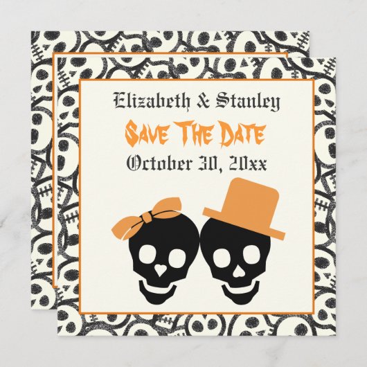 Save The Date Crânes élégants Mariage d'Halloween Enregistrer la (Devant / Derrière)