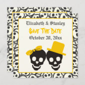 Save The Date Crânes Halloween mariage jaune Enregistrer la date (Devant / Derrière)