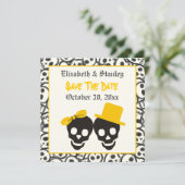 Save The Date Crânes Halloween mariage jaune Enregistrer la date (Debout devant)