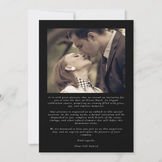 Save The Date Cravate noire classique Élégante Calligraphie Phot (Dos)