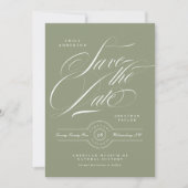Save The Date Cravate noire classique Sage Green Calligraphie Ph (Devant)