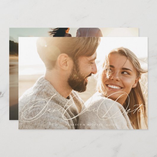 Save The Date Cream Beige Romantique Élégant classique Mariage p (Devant / Derrière)