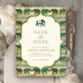 Save The Date Cream Emerald Gold Elephant Mariage indien Photo