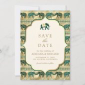 Save The Date Cream Emerald Gold Elephant Mariage indien Photo (Devant)