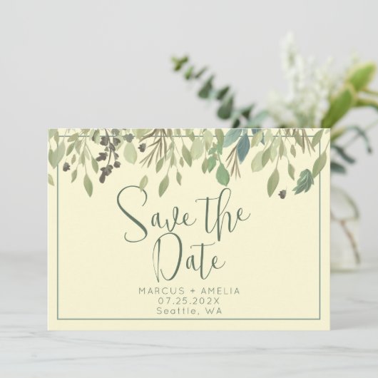 Save The Date Cream & Eucalyptus Enregistrer La Date QR Code (Debout devant)