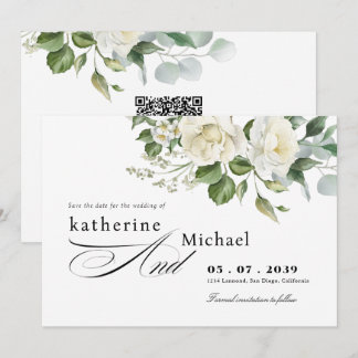 Save The Date CreamyFloral Eucalyptus Script Calligraphy Wedding