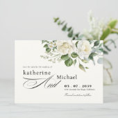Save The Date CreamyFloral Eucalyptus Script Calligraphy Wedding (Debout devant)