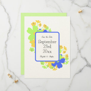 Save The Date Création florale élégante en bleu vert jaune