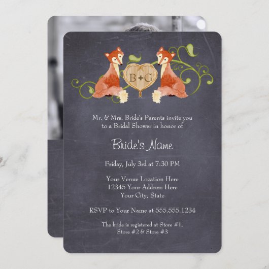 Save The Date Créatures animales boisées, renard n vignes Mariag (Devant / Derrière)