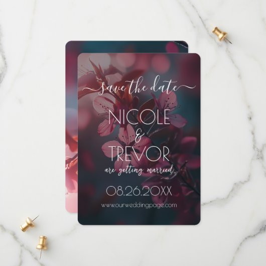 Save The Date Créer votre propre - Fleurs roses Branche de flora (Devant/Arrière en situation)