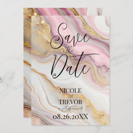 Save The Date Créez votre propre encre d'alcool rose et or perso (Devant / Derrière)