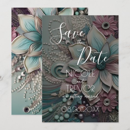 Save The Date Créez votre propre - Fleurs de papier chic Shabby (Devant / Derrière)