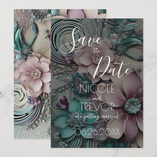 Save The Date Créez votre propre - Jolies fleurs de papier (Devant / Derrière)