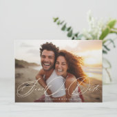 Save The Date Crème Beige Elegant Classic 2 Mariage photo (Debout devant)