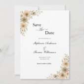 Save The Date Crème beige Gris Floral élégant Code QR moderne (Devant)
