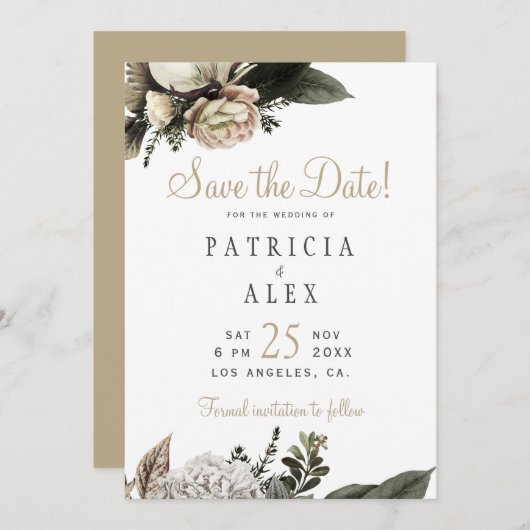 Save The Date Crème blanc floral élégant mariage enregistrer la  (Devant / Derrière)