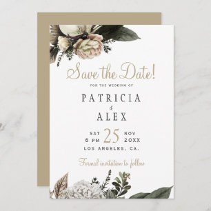 Save The Date Crème blanc floral élégant mariage enregistrer la 