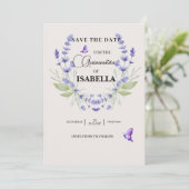 Save The Date Crème chic et lavande violet Quinceañera (Debout devant)