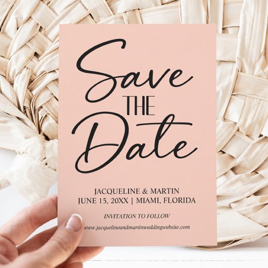 Save The Date Crème de mariage rose écriture manuscrite cursive